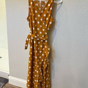 Polka Dot Wrap Dress in Mustard Yellow